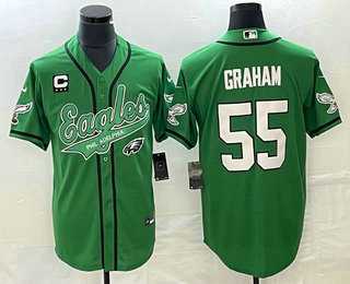 Men%27s Philadelphia Eagles #55 Brandon Graham Green C Patch Cool Base Stitched Baseball Jersey->philadelphia eagles->NFL Jersey
